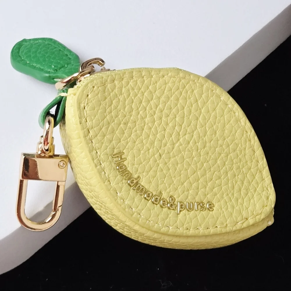 Lemon Mini Coin Purse Keychain Yellow Fruit Pouch Bag Clip Charming Playful